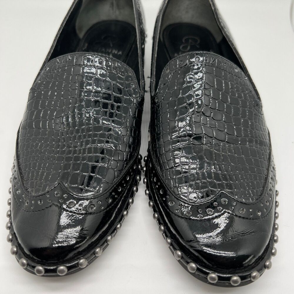 Adrianna Papell Women Loafer Shoes All Leather Upper Faux Snake Black Stud 7M